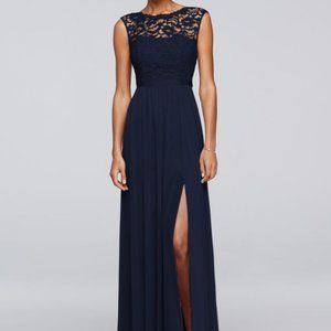 David's Bridal - Navy Blue Lace Bridesmaid/Mother of Bride/Groom Dress - Size: 6